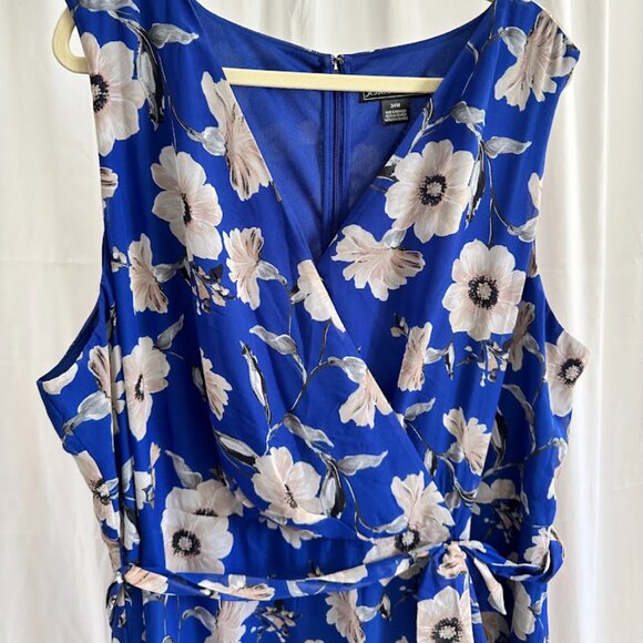 Jessica Howard Women's Plus 24W Blue Floral Faux Wrap Dress with Ruffle - Picture 9 of 13